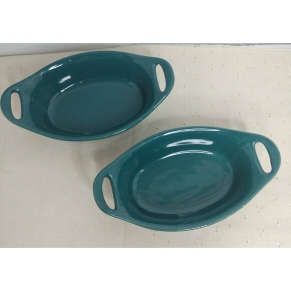 Rachael Ray Ceramic 2 Piece Oval Au Gratin Bakers Agave Green - Picture 3 of 8